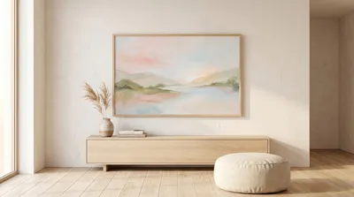 Interieurvoorbeeld: Dromerig abstract landschap in zachte pastels