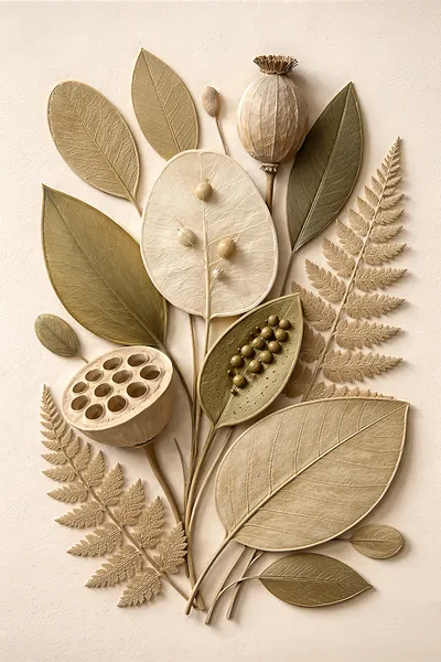 Wandkunst: Botanisch reliëf: essentie van stilte