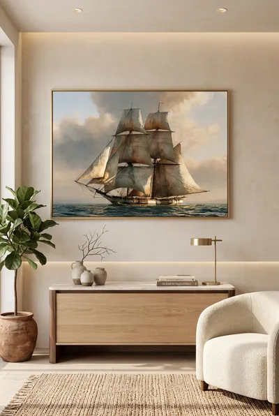 Interieurvoorbeeld: De windjager: zeilschip onder volle zeilen