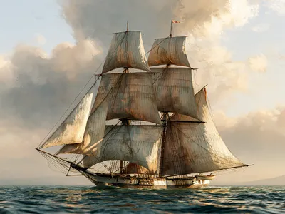 Wandkunst: De windjager: zeilschip onder volle zeilen