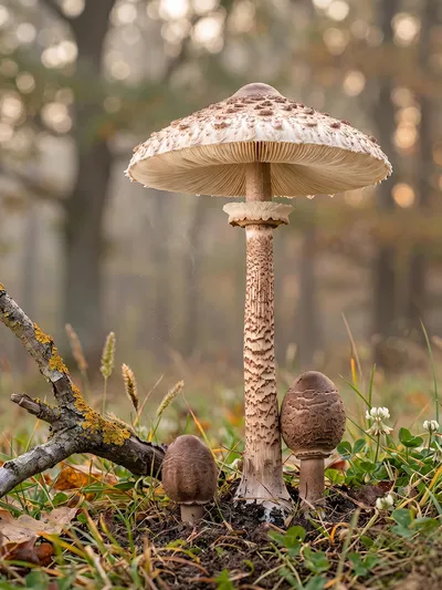 Wandkunst: Parasolzwammen in het herfstbos