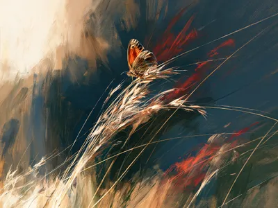 Wandkunst: Vlinder: stille kracht in het oog van de storm